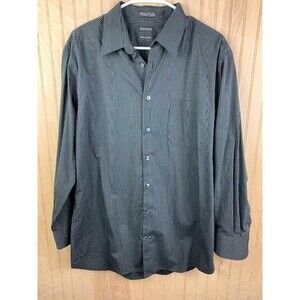 Madison Size 16 32/33 Mens Shirt Black Gray Stripe Long Sleeve Wrinkle Free